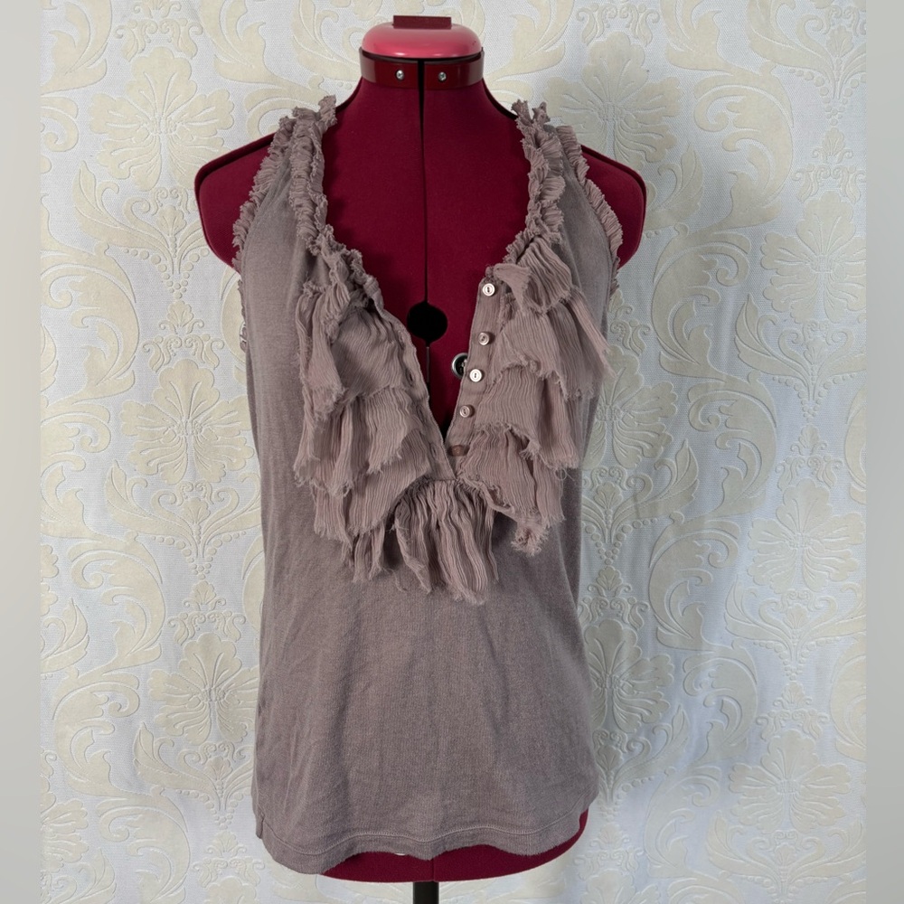 Club Monaco Dusty Purple Ruffled, Button-Up, Sleeveless Blouse